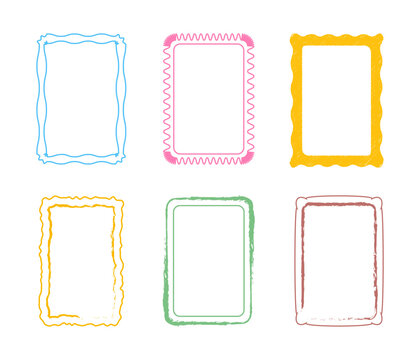 Colorful set of handdrawn doodle frames and sketchy rectangular borders with rough textured outlines isolated on white background for creative illustration and modern design use