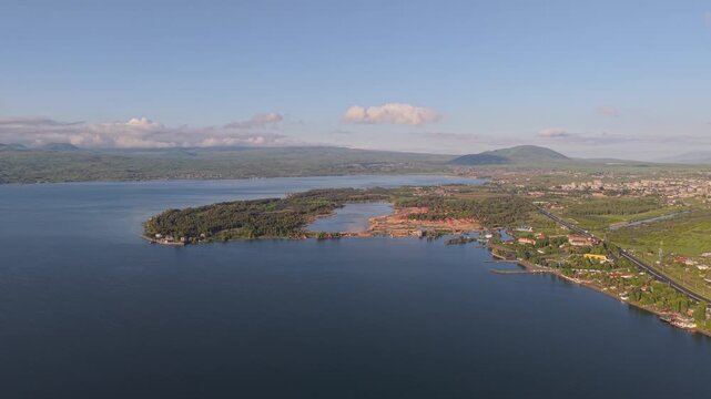 Aerial view of Lake Sevan and the coastline, Armenia.