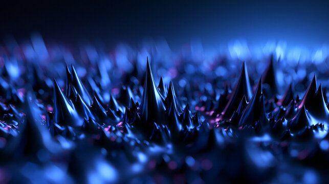 Ferrofluid Spikes Forming Under Magnetic Field in Blue Light