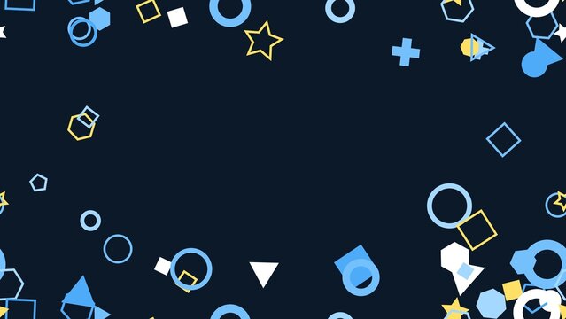 pattern geometric horizontal Abstract Geometric Shapes Falling Confetti Blue Yellow White Dark Background Seamless Pattern