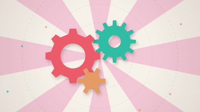 Interlocking gears rotating mechanical motion background seamless loop