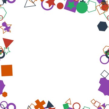pattern geometric square Colorful Geometric Shapes Border Frame Design with Various Forms and Colors on White Background