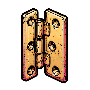 Vintage brass door hinge illustration with a retro hand drawn style
