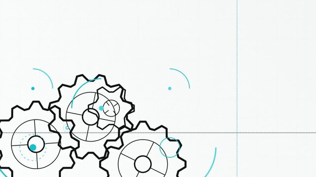 Rotating blueprint gears technical diagram seamless loop background