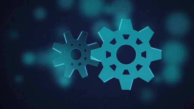 Cyan gear icons spinning seamlessly loop motion background
