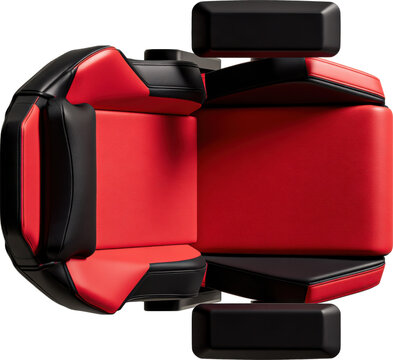 Professional red and black pc gaming chair top view isolated on transparent background.