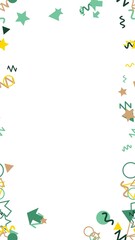 Fototapeta premium pattern confetti Festive Confetti Border with Stars Arrows Circles and Swirls in Green Yellow and Brown Colors
