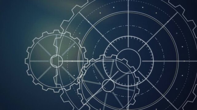 Technical gears blueprint schematic rotating seamless loop background