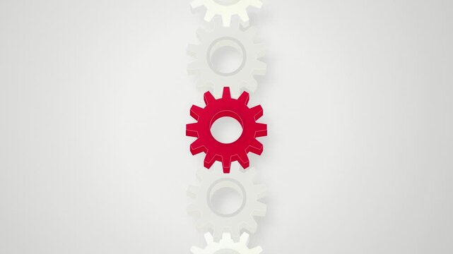 Red gear interlocking gray cogs seamless loop motion