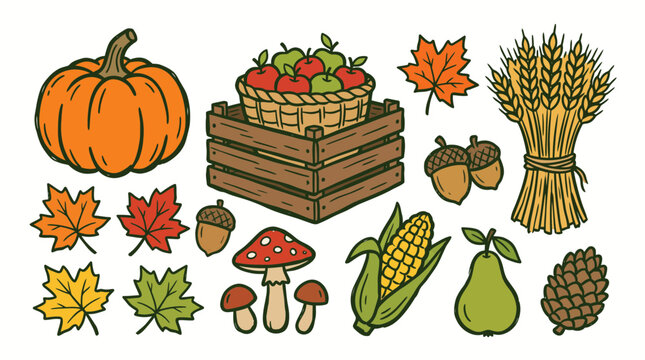 Vintage Autumn Harvest Doodle Co&hellip; SVG vector illustration collection with premium hand drawn decorative elements, creative graphic design assets for branding, crafts, printing, digital projects and mo