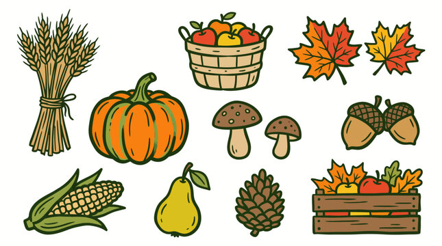 Vintage Autumn Harvest Doodle Co&hellip; SVG vector illustration collection with premium hand drawn decorative elements, creative graphic design assets for branding, crafts, printing, digital projects and mo