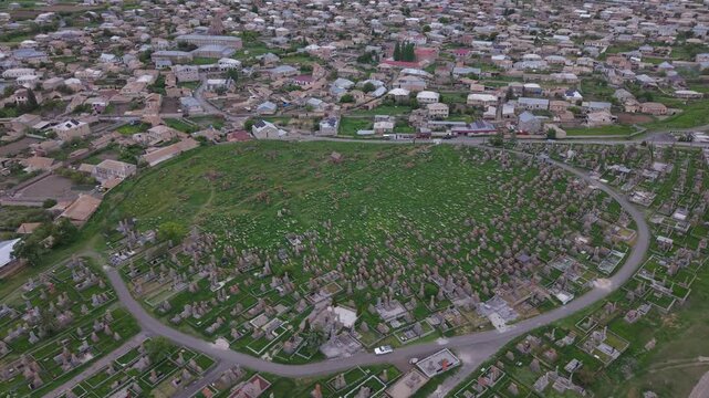Aerial view of Noratus Cemetery in Noratus, Armenia.