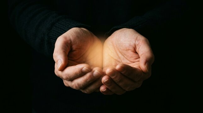 Hands Cradling Baby In Womb Ultra Close Up Portrait.