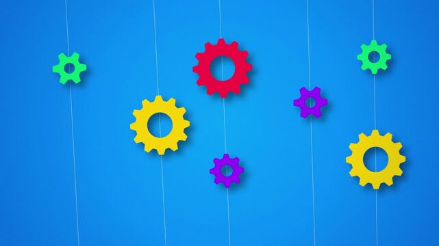 Colorful cogs spinning seamless loop motion background
