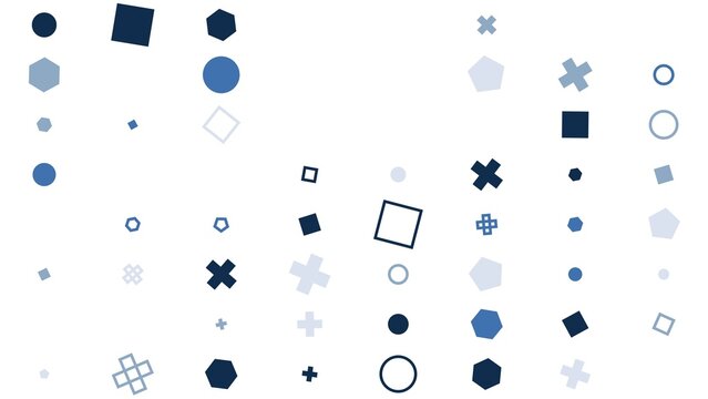 pattern grid horizontal Abstract geometric shapes background with various blue elements scattered randomly on white