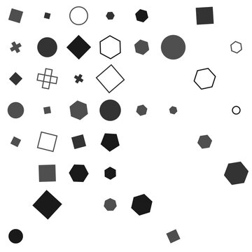 pattern grid square Collection of Geometric Shapes and Symbols in Various Shades of Gray and Black on White Background