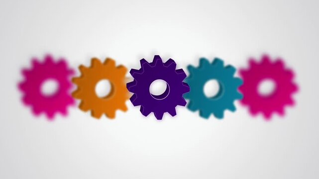 3D gear cogs rotating central focus seamless loop background