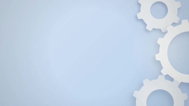 Three white gear cogs rotating seamless loop motion background