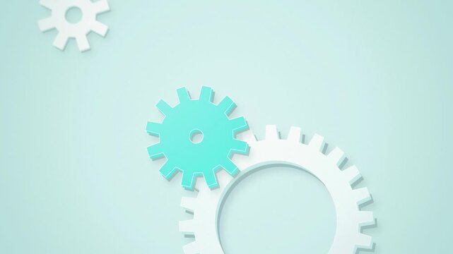 Teal and white 3D gears seamless loop motion background
