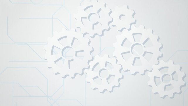 White 3D cogs and circuit board pattern seamless loop motion