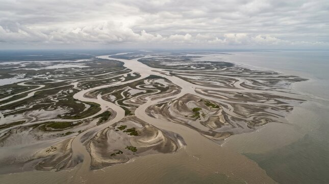Aerial View Coastal Estuary Landscape Natural Beauty.