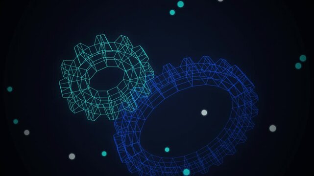 Wireframe gears rotating seamless loop motion background