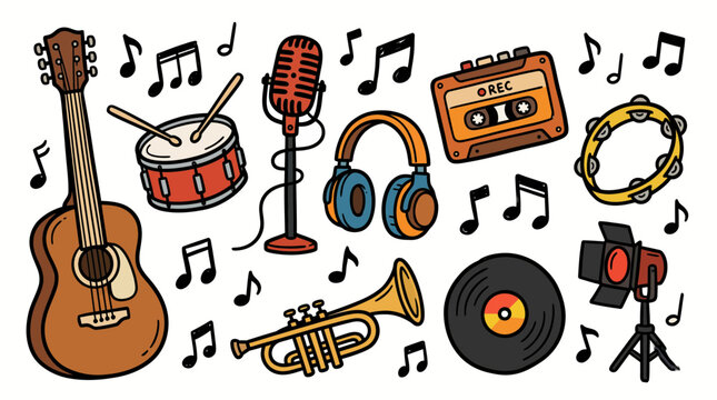 Vintage Music Festival Doodle Co&hellip; SVG vector illustration collection with premium hand drawn decorative elements, creative graphic design assets for branding, crafts, printing, digital projects and mo