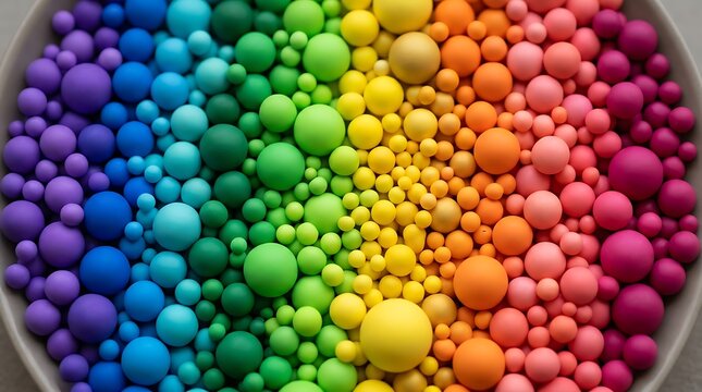 Colorful Small Spheres Arranged in a Rainbow Gradient forming