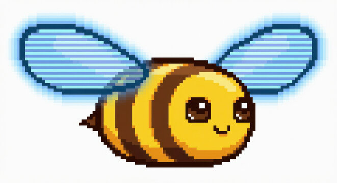 Pixel nature bee illustration with bright wings and cheerful expression
