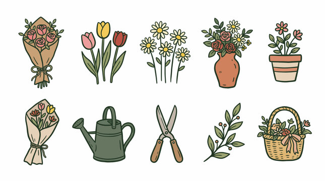 Vintage Flower Shop Doodle Colle&hellip; SVG vector illustration collection with premium hand drawn decorative elements, creative graphic design assets for branding, crafts, printing, digital projects and mo