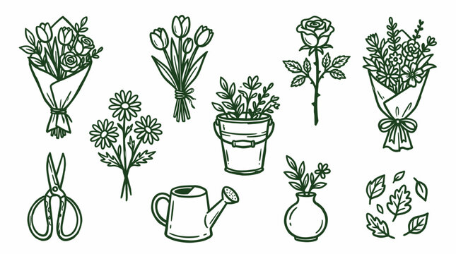Vintage Flower Market Doodle Col&hellip; SVG vector illustration collection with premium hand drawn decorative elements, creative graphic design assets for branding, crafts, printing, digital projects and mo