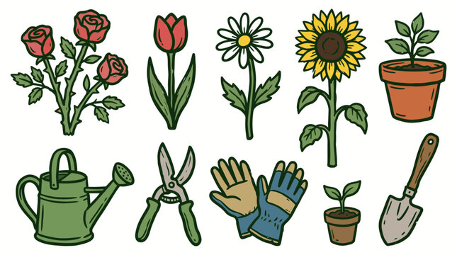 Vintage Flower Gardening Collection SVG vector illustration collection with premium hand drawn decorative elements, creative graphic design assets for branding, crafts, printing, digital projects and