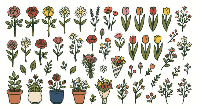 Vintage Flower Collection SVG vector illustration collection with premium hand drawn decorative elements, creative graphic design assets for branding, crafts, printing, digital projects and modern sto