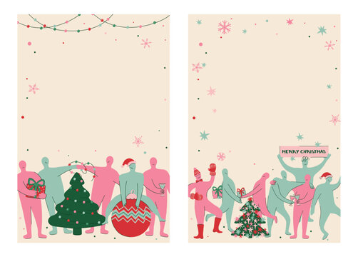 Playful People Christmas Vector Card Set