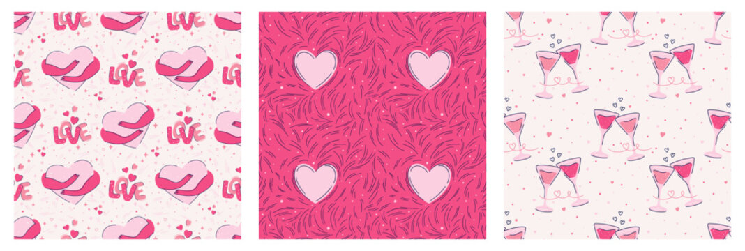 Romantic Hearts Valentine Seamless Vector Pack