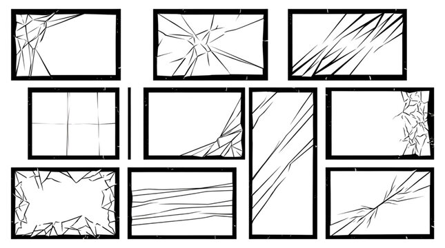 Set of broken glass frames and cracked screen effects