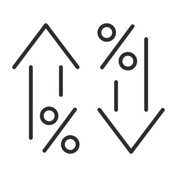 Set of flat up and down icons, percentage increase and decrease, illustration with percentage arrows pointing up and down