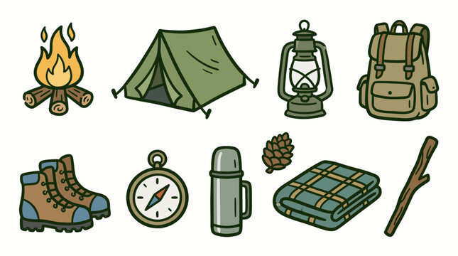 Vintage Camping Doodle Collection SVG vector illustration collection with premium hand drawn decorative elements, creative graphic design assets for branding, crafts, printing, digital projects and mo