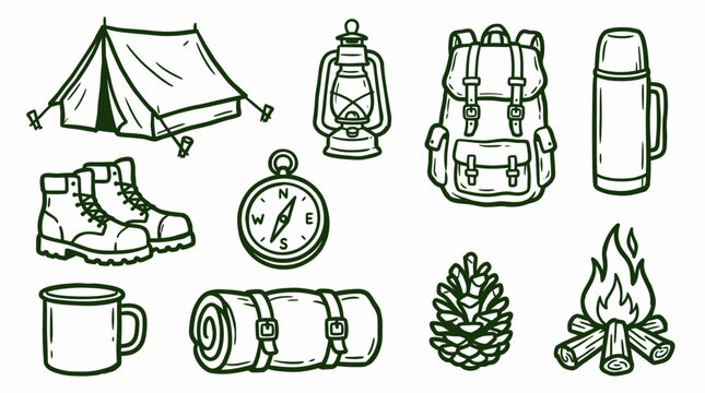 Vintage Camping Doodle Collection SVG vector illustration collection with premium hand drawn decorative elements, creative graphic design assets for branding, crafts, printing, digital projects and mo