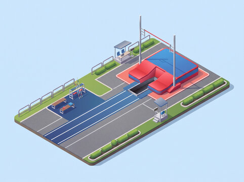Isometric 3D illustration of a pole vault athletics field