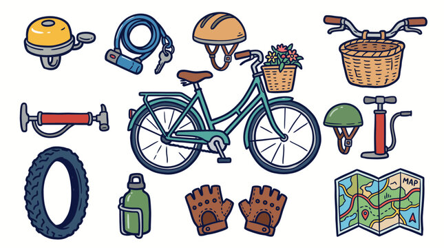 Vintage Bicycle Adventure Doodle&hellip; SVG vector illustration collection with premium hand drawn decorative elements, creative graphic design assets for branding, crafts, printing, digital projects and mo