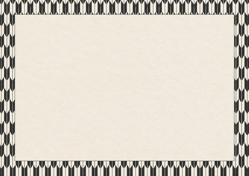 Japanese traditional Yagasuri arrow feather frame border with copy space in cream washi, washi paper texture