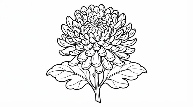 Beautiful blooming chrysanthemum flower line art drawing illustration