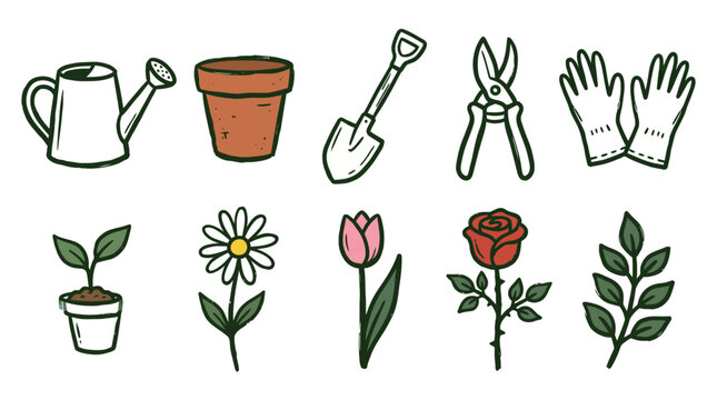 Vintage Flower Gardening Collect&hellip; SVG vector illustration collection with premium hand drawn decorative elements, creative graphic design assets for branding, crafts, printing, digital projects and mo