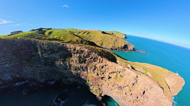 Aerial shots of the cliff edges of New Zealand, Akaroa