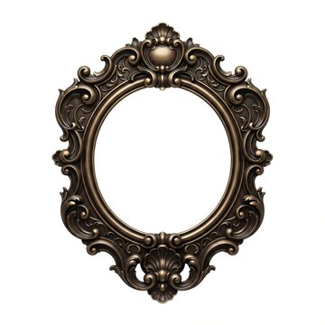 Elegant vintage bronze picture frame with detailed rosetta carving and empty center