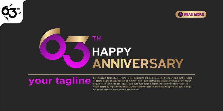 63rd Happy Anniversary logo with gold and purple typography on a dark background and modern celebration design.