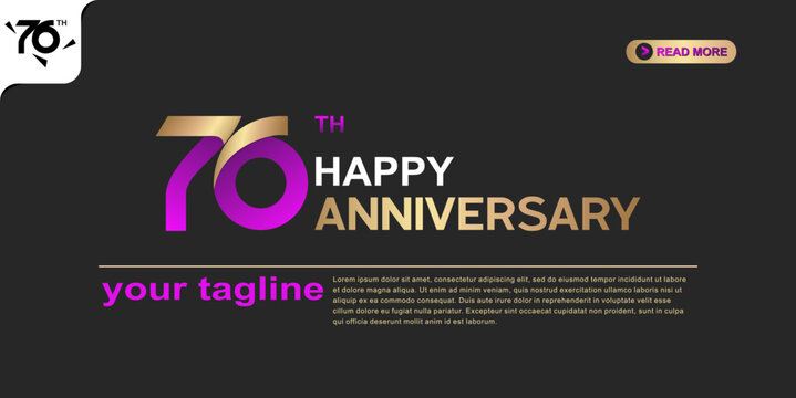 76th Happy Anniversary logo with gold and purple typography on a dark background and modern celebration design.