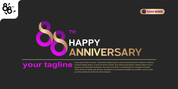 88th Happy Anniversary logo with gold and purple typography on a dark background and modern celebration design.