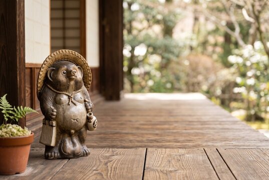Traditional Japanese tanuki statue